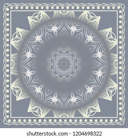 Floral Geometric Pattern with hand-drawing Mandala. illustration. For fabric, textile, bandana, pillowcarpet print