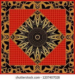 Floral Geometric Pattern with hand-drawing Mandala. illustration. For fabric, textile, bandana, pillowcarpet print