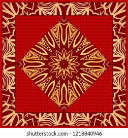 Floral Geometric Pattern with hand-drawing Mandala. illustration. For fabric, textile, bandana, pillowcarpet print