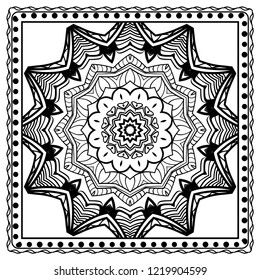 Floral Geometric Pattern with hand-drawing Mandala. illustration. For fabric, textile, bandana, pillowcarpet print