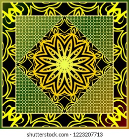 Floral Geometric Pattern with hand-drawing Mandala. illustration. For fabric, textile, bandana, scarg, print