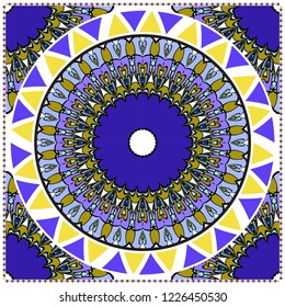Floral Geometric Pattern with hand-drawing Mandala. illustration. For fabric, textile, bandana, pillowcarpet print.