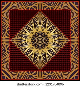 Floral Geometric Pattern with hand-drawing Mandala. illustration. For fabric, textile, bandana, scarg, print