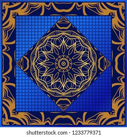 Floral Geometric Pattern with hand-drawing Mandala. illustration. For fabric, textile, bandana, pillowcarpet print