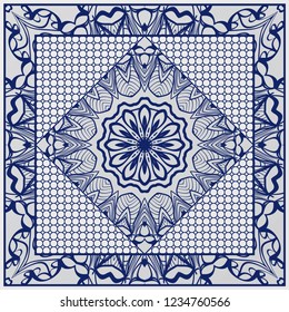 Floral Geometric Pattern with hand-drawing Mandala. illustration. For fabric, textile, bandana, scarg, print