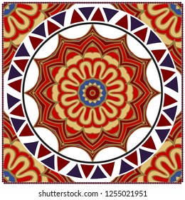 Floral Geometric Pattern with hand-drawing Mandala. illustration. For fabric, textile, bandana, pillowcarpet print