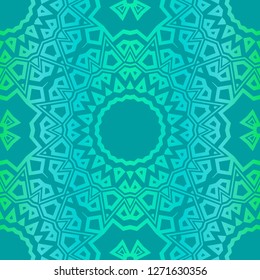 Floral Geometric Pattern With Hand-Drawing Mandala. Illustration. For Fabric, Textile, Print. Green color