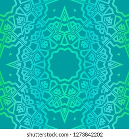 Floral Geometric Pattern With Hand-Drawing Mandala. Illustration. For Fabric, Textile, Print. Green color