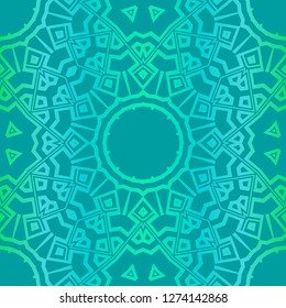 Floral Geometric Pattern With Hand-Drawing Mandala. Illustration. For Fabric, Textile, Print. Green color