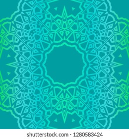 Floral Geometric Pattern With Hand-Drawing Mandala. Illustration. For Fabric, Textile, Print. Green color