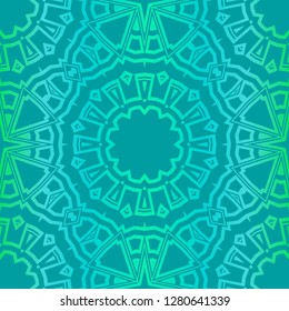 Floral Geometric Pattern With Hand-Drawing Mandala. Illustration. For Fabric, Textile, Print. Green color