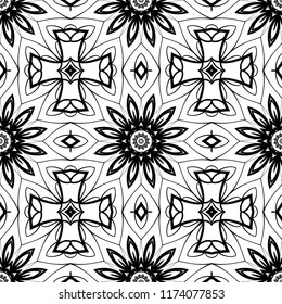 Floral Geometric Pattern with hand-drawing ornament. Vector super illustration. For fabric, textile, bandana, scarg, colored print.