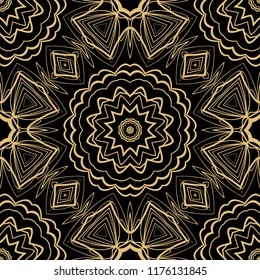 Floral Geometric Pattern with hand-drawing ornament. Vector super illustration. For fabric, textile, bandana, scarg, colored print.