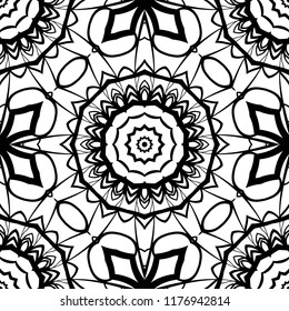 Floral Geometric Pattern with hand-drawing ornament. Vector super illustration. For fabric, textile, bandana, scarg, colored print.