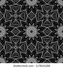 Floral Geometric Pattern with hand-drawing ornament. Vector super illustration. For fabric, textile, bandana, scarg, colored print.