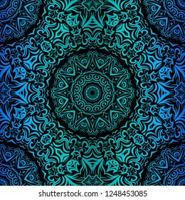 Floral Geometric Pattern With Hand-Drawing Ornament. Vector Seamless Illustration. Tribal Ethnic Arabic, Indian, Motif. For Interior Design, Wallpaper.