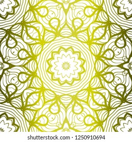 Floral Geometric Pattern With Hand-Drawing Ornament. Vector Seamless Illustration. Tribal Ethnic Arabic, Indian, Motif. For Interior Design, Wallpaper.