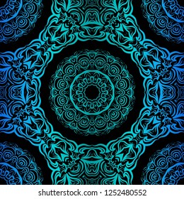 Floral Geometric Pattern With Hand-Drawing Ornament. Vector Seamless Illustration. Tribal Ethnic Arabic, Indian, Motif. For Interior Design, Wallpaper.