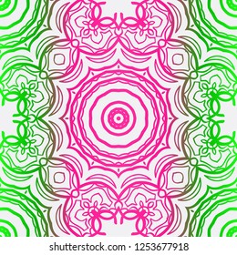 Floral Geometric Pattern With Hand-Drawing Ornament. Vector Seamless Illustration. Tribal Ethnic Arabic, Indian, Motif. For Interior Design, Wallpaper.