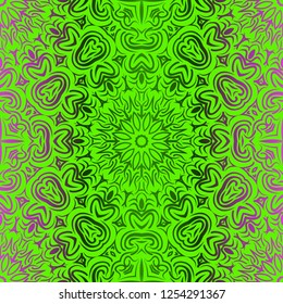 Floral Geometric Pattern With Hand-Drawing Ornament. Vector Seamless Illustration. Tribal Ethnic Arabic, Indian, Motif. For Interior Design, Wallpaper.