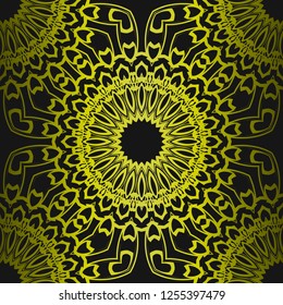Floral Geometric Pattern With Hand-Drawing Ornament. Vector Seamless Illustration. Tribal Ethnic Arabic, Indian, Motif. For Interior Design, Wallpaper.