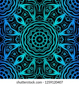 Floral Geometric Pattern With Hand-Drawing Ornament. Vector Seamless Illustration. Tribal Ethnic Arabic, Indian, Motif. For Interior Design, Wallpaper.