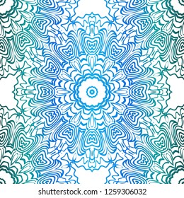 Floral Geometric Pattern with hand-drawing ornament. Vector super illustration. For fabric, textile, bandana, scarf, colored print.