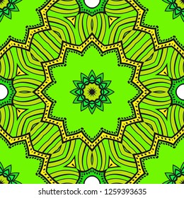 Floral Geometric Pattern With Hand-Drawing Ornament. Vector Seamless Illustration. Tribal Ethnic Arabic, Indian, Motif. For Interior Design, Wallpaper.