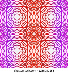 Floral Geometric Pattern with hand-drawing ornament. Vector super illustration. For fabric, textile, bandana, scarg, colored print.
