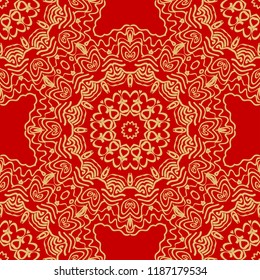 Floral Geometric Pattern with hand-drawing seamless. illustration. For fabric, textile, bandana, pillowcarpet print