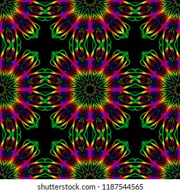 Floral Geometric Pattern with hand-drawing seamless. illustration. For fabric, textile, bandana, pillowcarpet print