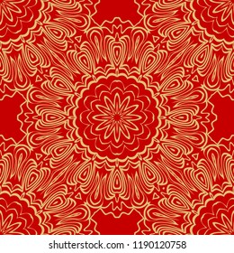 Floral Geometric Pattern with hand-drawing seamless. illustration. For fabric, textile, bandana, pillowcarpet print