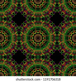 Floral Geometric Pattern with hand-drawing seamless. illustration. For fabric, textile, bandana, pillowcarpet print