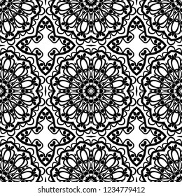 Floral Geometric Pattern with hand-drawing seamless. illustration. For fabric, textile, bandana, pillowcarpet print
