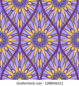 Floral Geometric Pattern With Hand-Drawing Seamless. Vector illustration. Brown pink purple color.