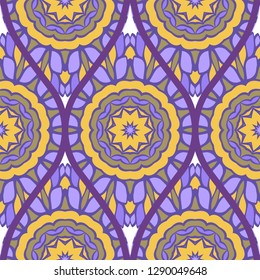 Floral Geometric Pattern With Hand-Drawing Seamless. Vector illustration. Brown pink purple color.