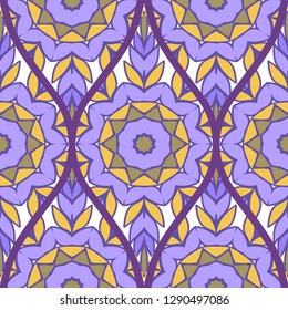 Floral Geometric Pattern With Hand-Drawing Seamless. Vector illustration. Brown pink purple color.
