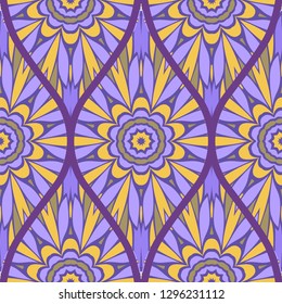 Floral Geometric Pattern With Hand-Drawing Seamless. Vector illustration. Brown pink purple color.