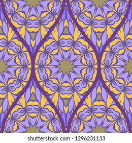 Floral Geometric Pattern With Hand-Drawing Seamless. Vector illustration. Brown pink purple color.