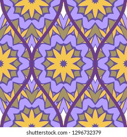 Floral Geometric Pattern With Hand-Drawing Seamless. Vector illustration. Brown pink purple color.
