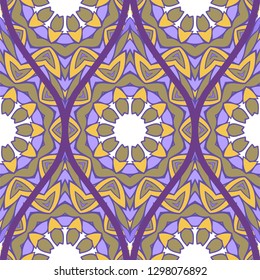 Floral Geometric Pattern With Hand-Drawing Seamless. Vector illustration. Brown pink purple color.