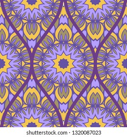 Floral Geometric Pattern With Hand-Drawing Seamless. Vector illustration. Brown pink purple color.
