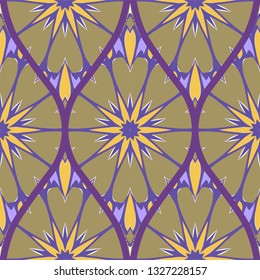 Floral Geometric Pattern With Hand-Drawing Seamless. Vector illustration. Brown pink purple color.
