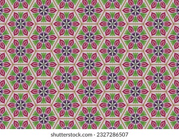 Patrón geométrico floral rojo, verde, vibrante estilo retro vintage, utilizado en impresión, textiles, decorativo, fondos, ropa, alfombras.