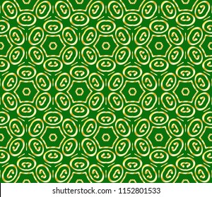 Floral Geometric pattern. Seamless gold texture on green color background. Element for design. Vector illustration