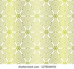 Floral Geometric Pattern. Seamless Texture Yellow Color Background. Element For Design. Vector Illustration.