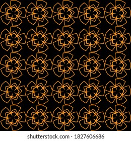 Floral geometric pattern. Seamless vector background. Gold ornament on a black background. Ornament for fabric, wallpaper, packaging, decorative print.