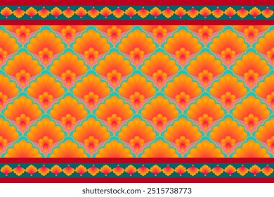Floral geometric pattern seamless.Design for fabrics, wallpaper, tile, curtains, cover, clothing,batik, carpet and wrapping. Pattern traditional on green blackground.