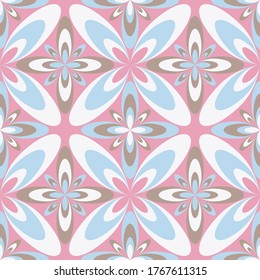 Floral geometric portuguese azulejos tiles vector seamless pattern. Interior print design. Artistic geometric floral ornament. Arabesque four-petal flowers seamless background. Decorative tiles.