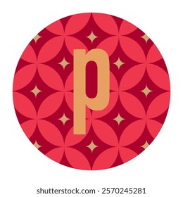 Floral Geometric Red Circle Design with Lowercase “p” Centered